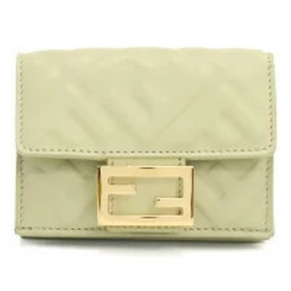 Fendi Tri fold Wallet Coin Purse Compact Leather Khaki Green